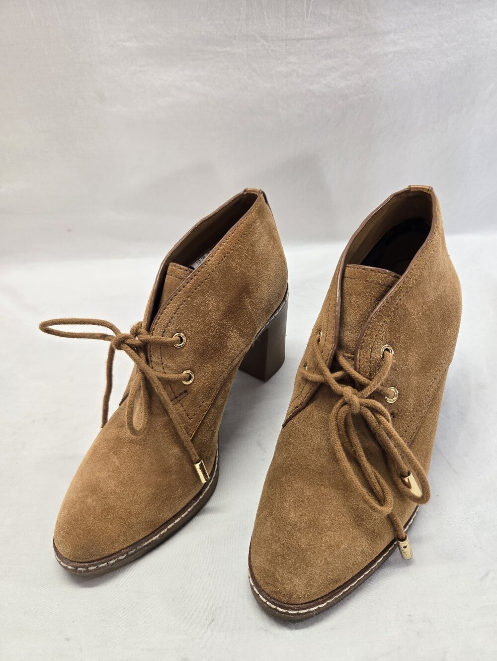 Tory Burch Hilary Havana Suede Women's Size 7.5 Sheep Wool Lined Boots 3" Heels
